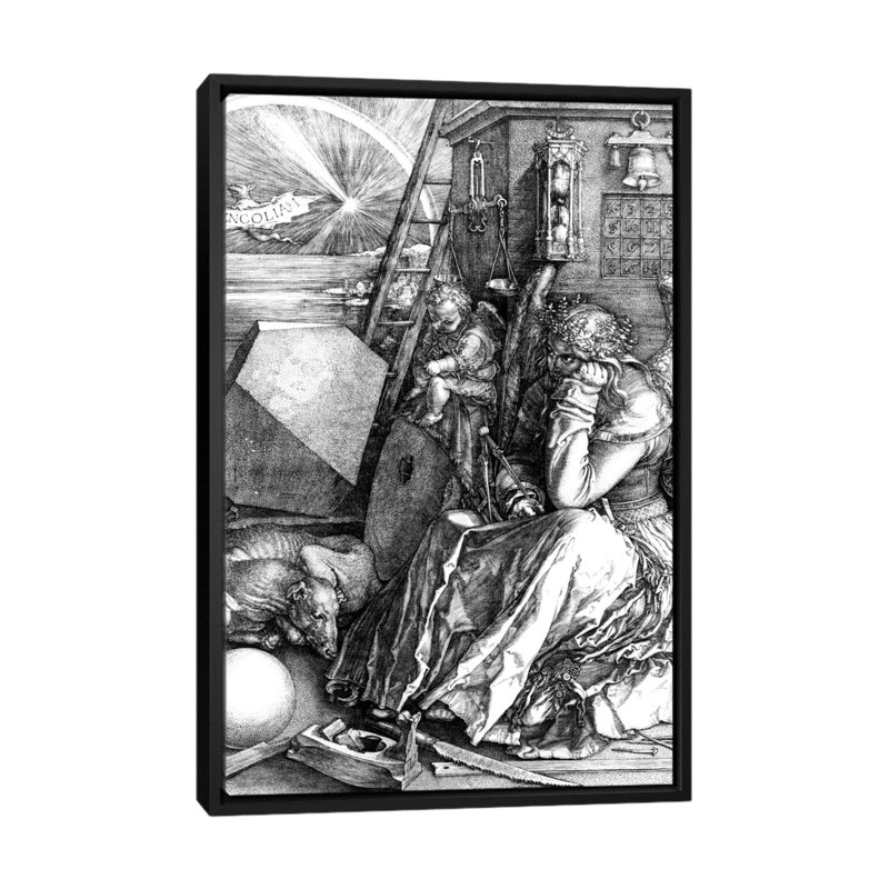 «Melancholia, 1514», reproduction d'art sur toile, H 26 po x l 18 po x P 1,5 po, Toile encadrée noire, Pas de tapis