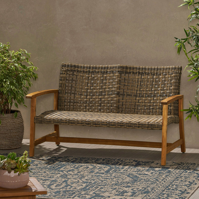 Outdoor Wood With Handmade Seat Iron Accents For Continual Use, Natural/Gray