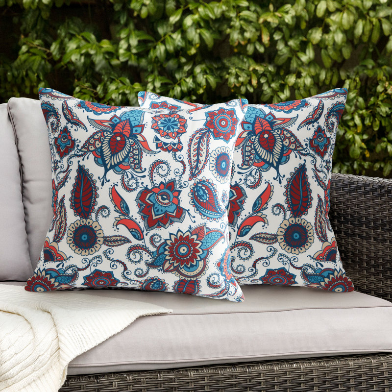 Ensemble de 2 coussins imperméables réversibles pour l'intérieur et l'extérieur avec taie d'oreiller, Beige/bleu