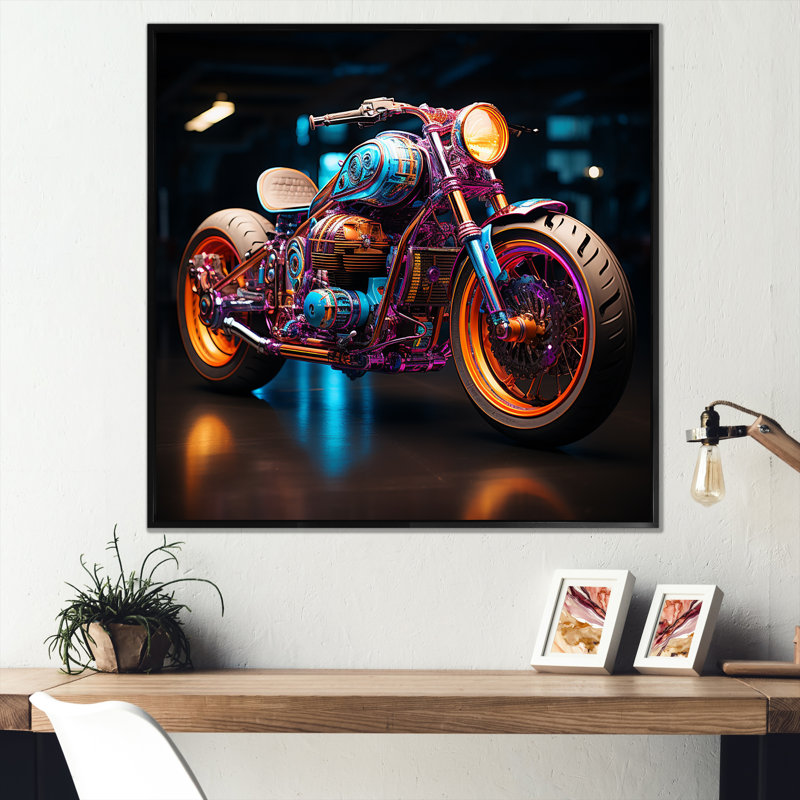 " Pop Art Motor Cycle ", 16" H x 16" W x 1" D, Black Floater Framed