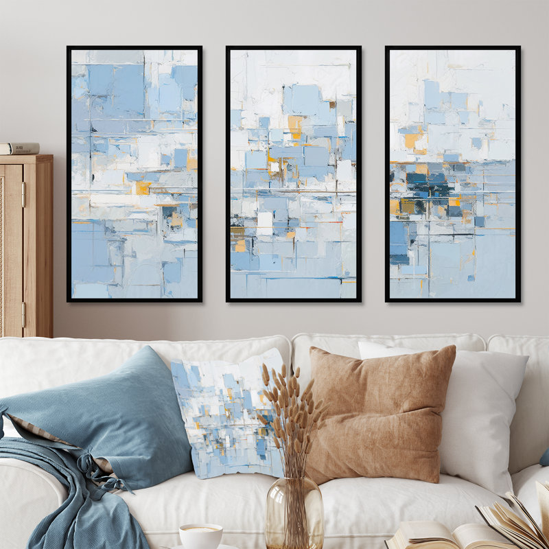 Ensemble de décorations murales abstraites bleues et blanches - Collages abstraits, H 28 po x l 36 po x P 1 po