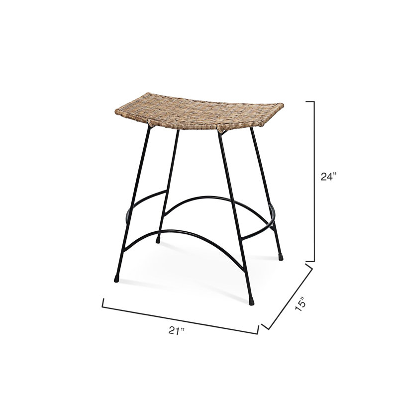Black Metal and Woven Rattan Backless Counter Stool