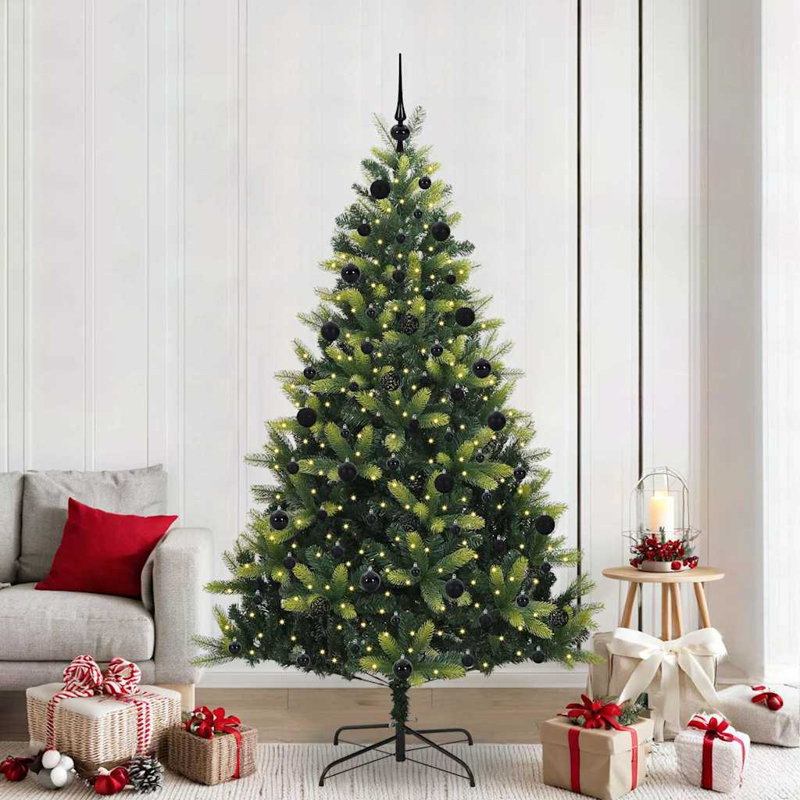 Artificial Hinged Christmas Tree 300 LEDs Green, 6.89' H, Black