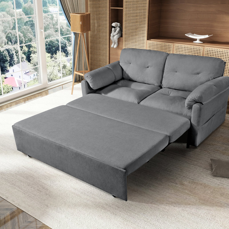 Grand lit convertible grand format avec revêtement en chenille, poche latérale et structure stable - tissu gris, rangement