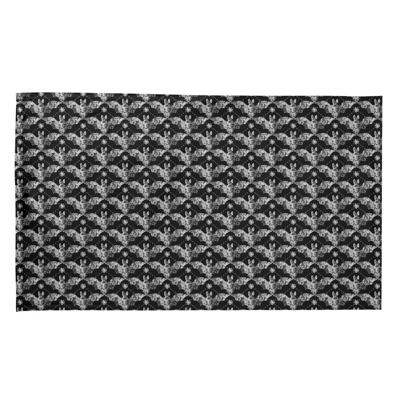 Serviette de thé floral, Noir, Sergé de coton