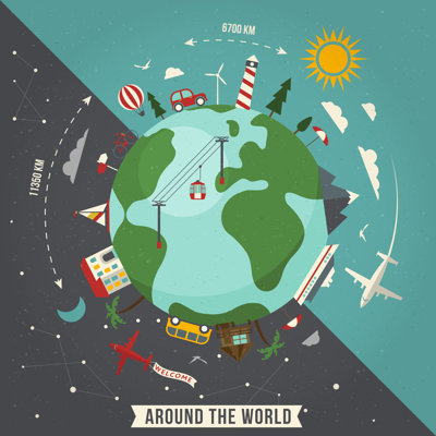 «Around the World Travel Illustration» par Victoriabar, impression sur toile tendue