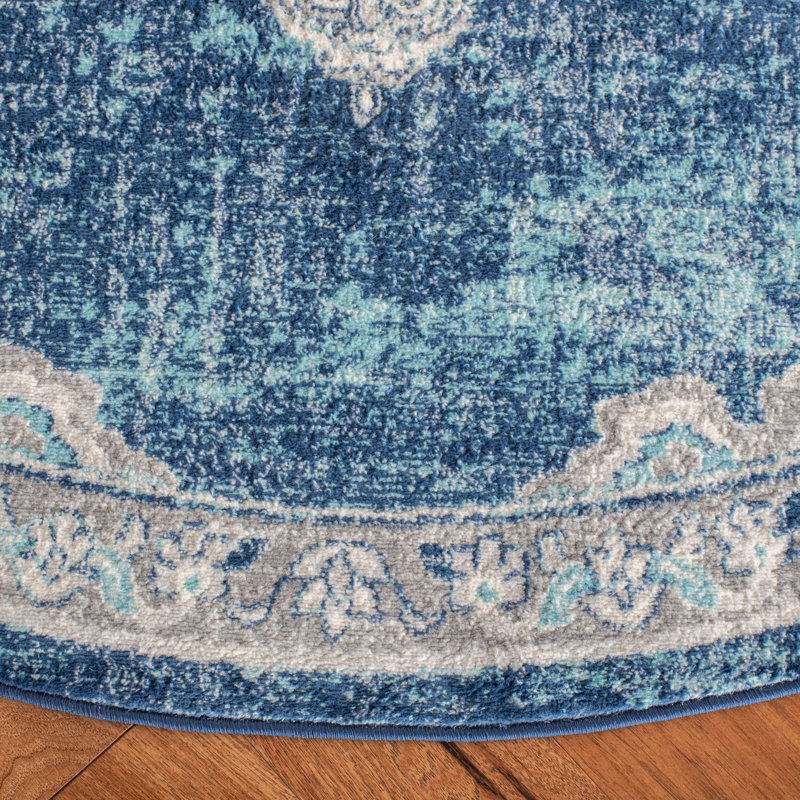 Tapis oriental bleu marine / ivoire Barcus, Rond 5 pi