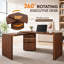Bureau moderne en L 90 po en noyer avec 3 tiroirs, bureau pivotant à 360 ° en bois, bureau de direction, bureau d'angle, poste de travail de bureau, pour le bureau à domicile ou le salon