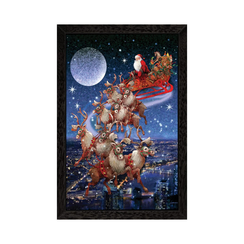 Santa's Sleighride - Print on Canvas, 101.6 cm H x 66.04 cm W, Black Framed