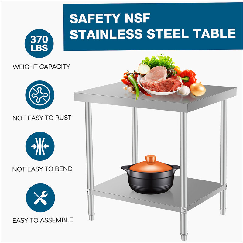 Table de travail commerciale 24 po x 18 po pour la cuisine et la cuisine en acier inoxydable avec tablette inférieure