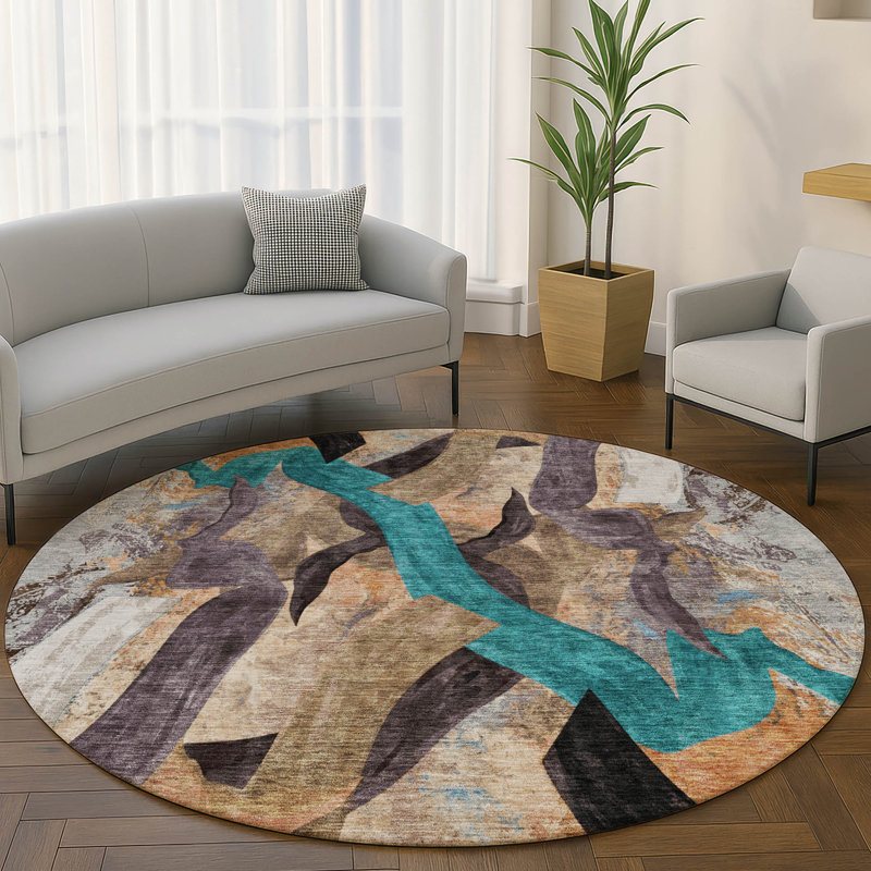 Premium Machine Washable Mayfield AMF2191 abstract Rug, Gray, 8' Round