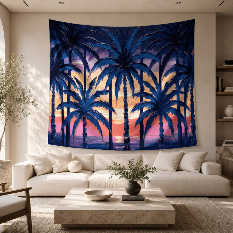 Tapisserie murale Hawaiian Palm Silhouettes, 68 po x 80 po