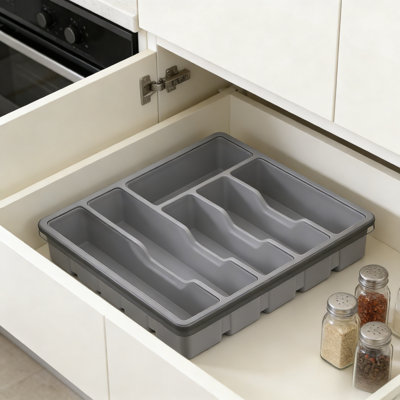 Plastic Silverware Storage Box With Lid, Covered Utensil Tray For Kitchen Drawer And Countertop