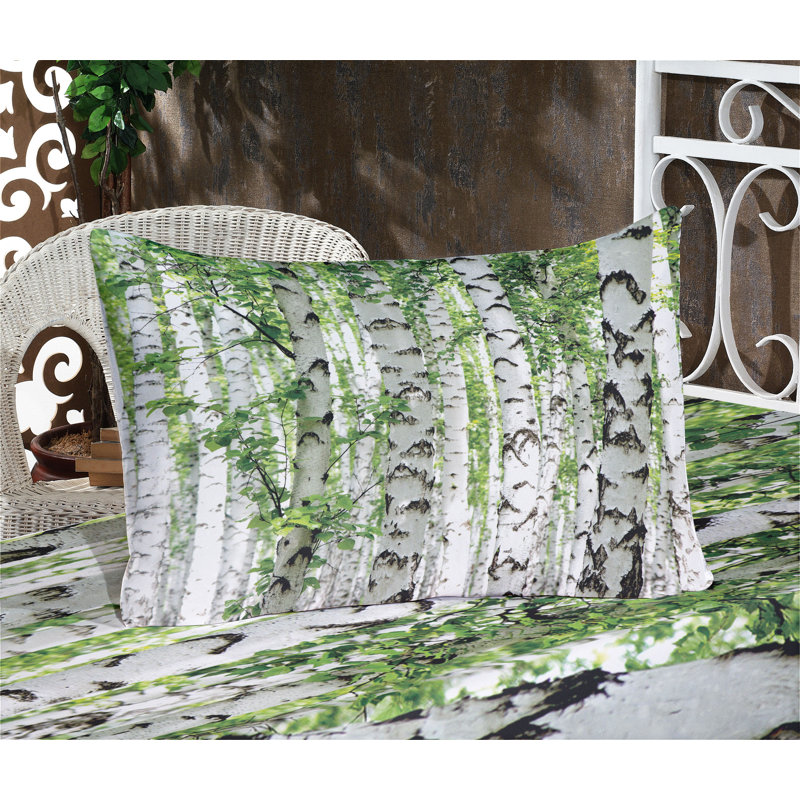 White and Green Forest Print Twin XL Sheet Set