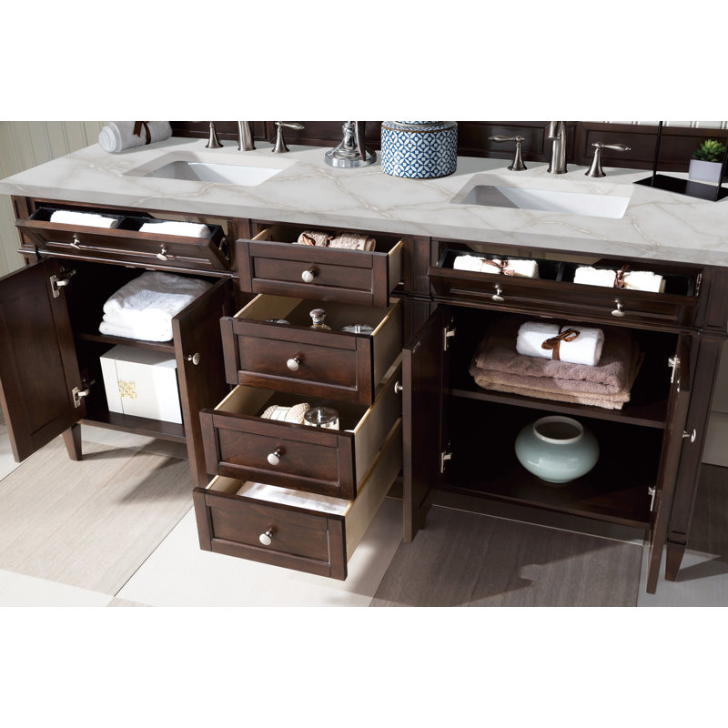Brittany 72" Double Vanity W/FreePower Wireless Charger, Victorian Silver, Burnished Mahogany