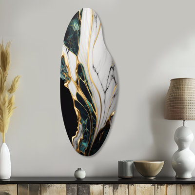 «Abstract Geode Gold and Green Marble III», art mural abstrait en métal incurvé, sculpture murale asymétrique en métal
