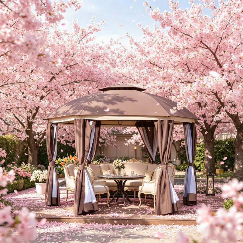 Pavillon de jardin en dôme avec toit à deux niveaux et murs grillagés