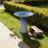 Handmade Glazed Ceramic Bird Bath, 17" Daisy Petal Embossed Tray & 18" Pedestal Base, Light Grey to Sapphire Blue Ombre Gradient Glaze Outdoor Bird Feeder for Yard, Lawn, Patio & Backyard（Only Included 1 Pack）