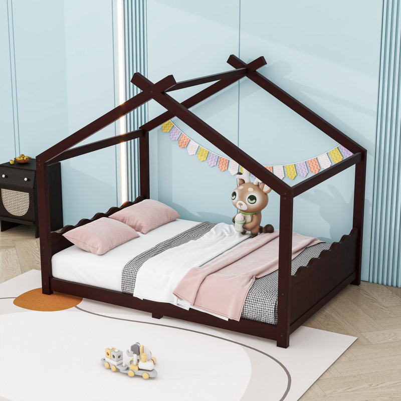 Wood Floor Bed With Slats, Full, Espresso