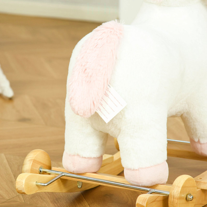 Cheval à bascule interactif en peluche et licorne à roulettes, jouet à chevaucher 2 en 1 pour enfants, base en bois, effets sonores, 3 à 6 ans, blanc