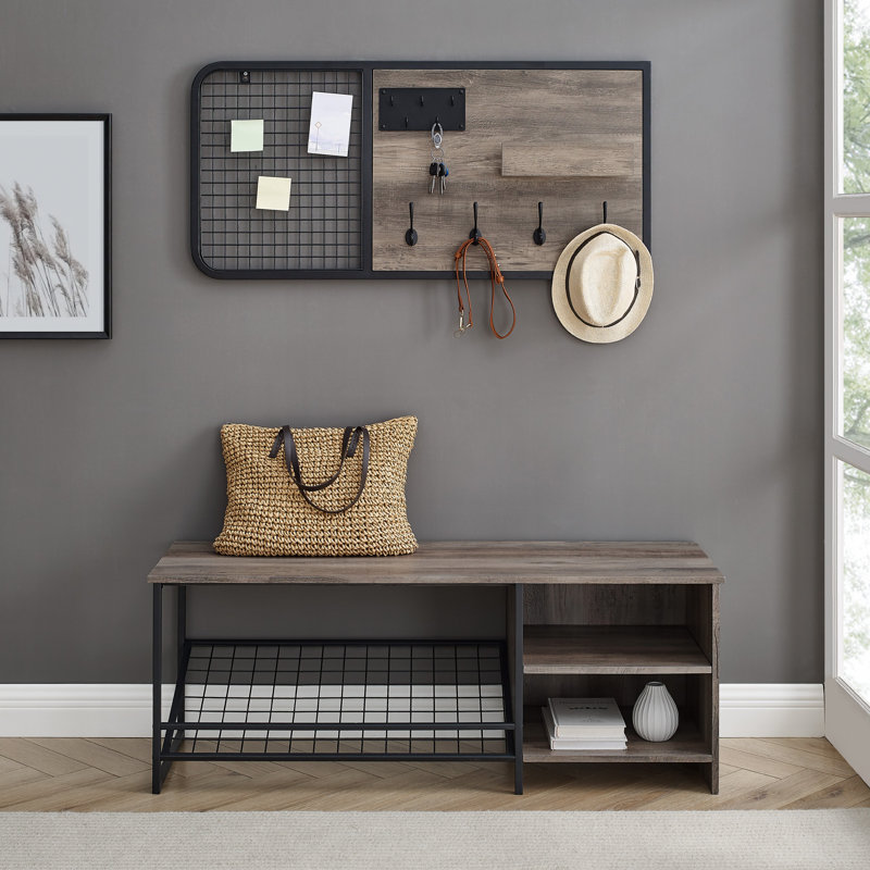 Kleist Hall Tree with Bench and Shoe Storage, Gray Wash