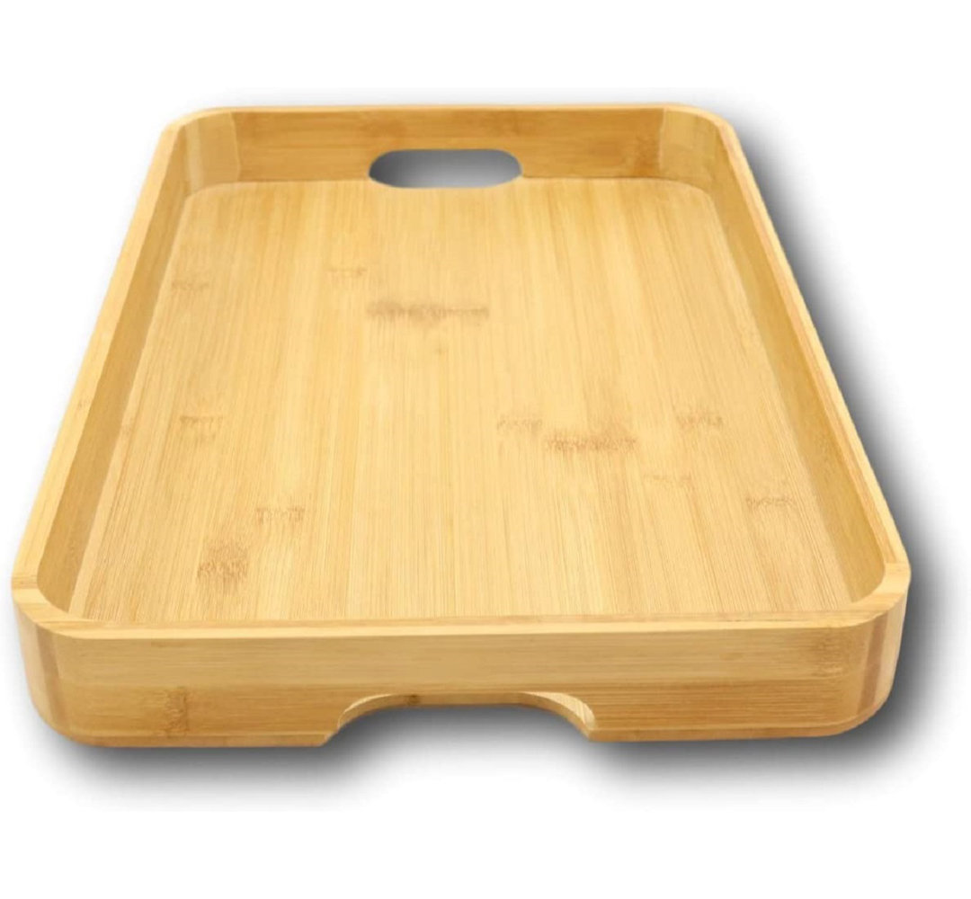 Ebros Sturdy Quality Construction Smooth Bamboo Butler Tray Platter With Handles 15" By 11" Restaurant Home Hospitality Serveware Serving Lap Entrée Dessert Fruit Cutlery Coffee Tea Party Trays George Oliver 