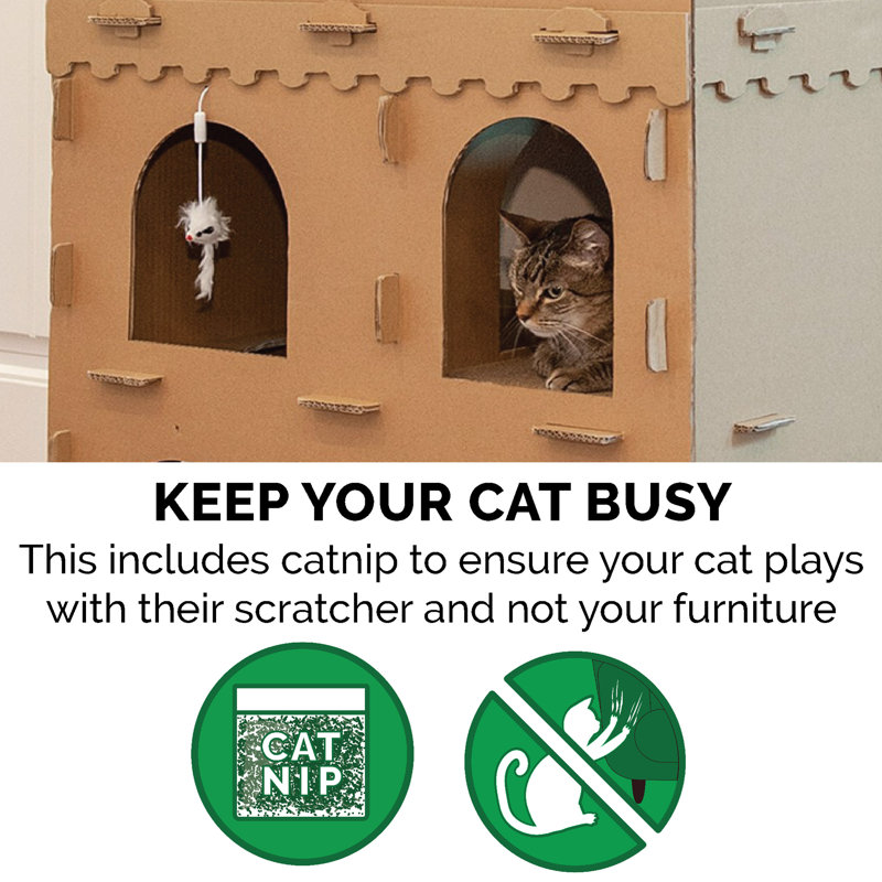 Castle-Themed Multi-Level Cardboard Cat Scratcher with Catnip