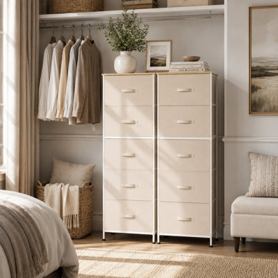 Commode verticale à 5 tiroirs avec plateau en bois Ojaswi pour chambre à coucher, commode avec structure en acier Strudy pour petit espace, tour de rangement pour placard, couloir
