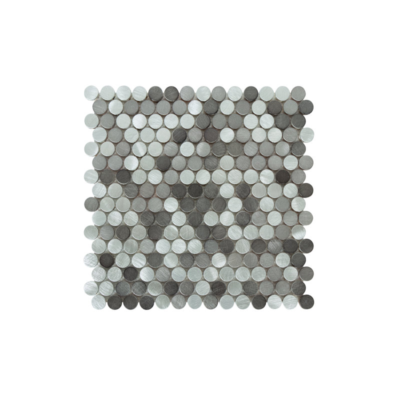Twilight 1" x 1" Aluminium Penny Round Mosaic Tile, Silver/Gray
