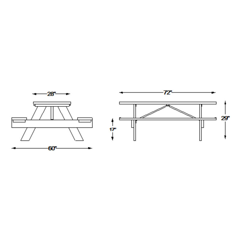 Table de pique-nique rectangulaire pour 6 personnes de 96 po Mariario, l 28 po x P 72 po, Moka