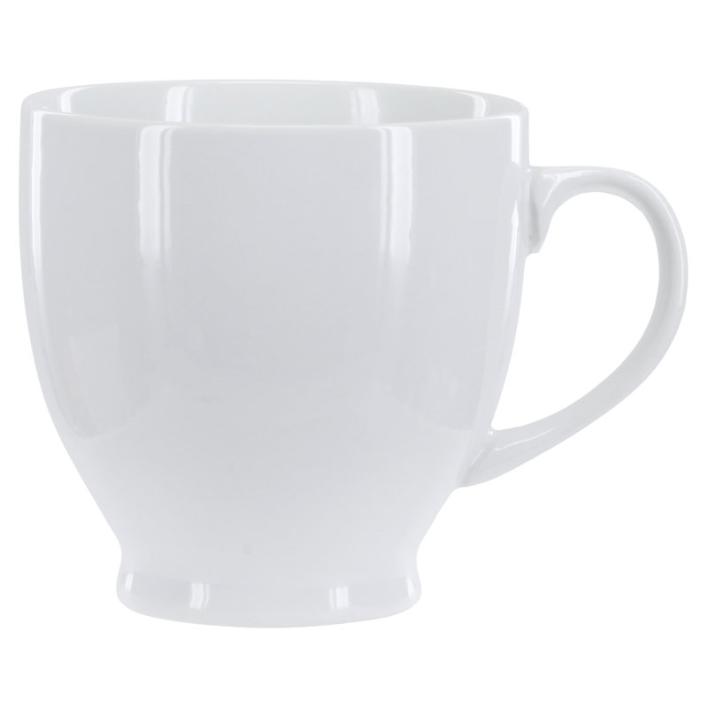 White Ceramic Round Indented Handle Mug Set, 17-Ounce