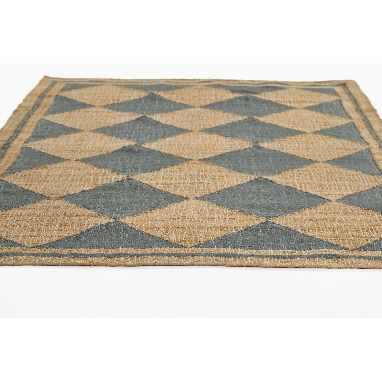 Orchard Court Blue Hand-Woven Geometric Jute Rug, Rectangle 8' X 10'