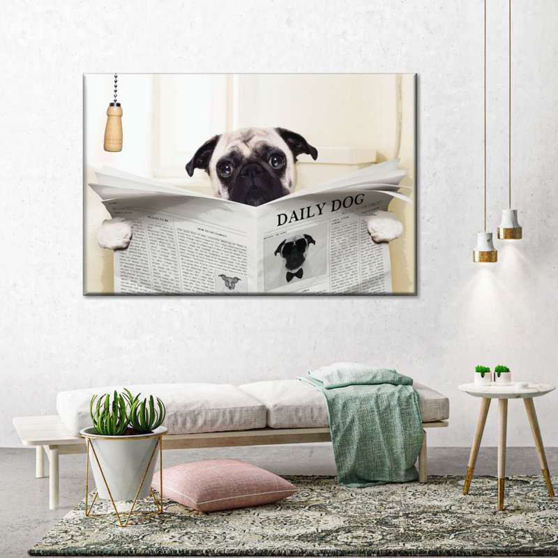 Pug amusant dans la salle de bain, H 8 po x l 12 po x P 1 po