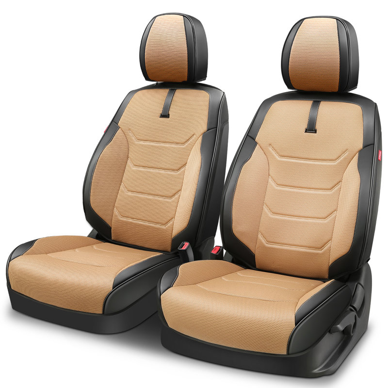 Front Row Seat Covers Universal Waterproof Polyester For Cars Suvs Trucks Airbag Compatibility​​, Black/Beige