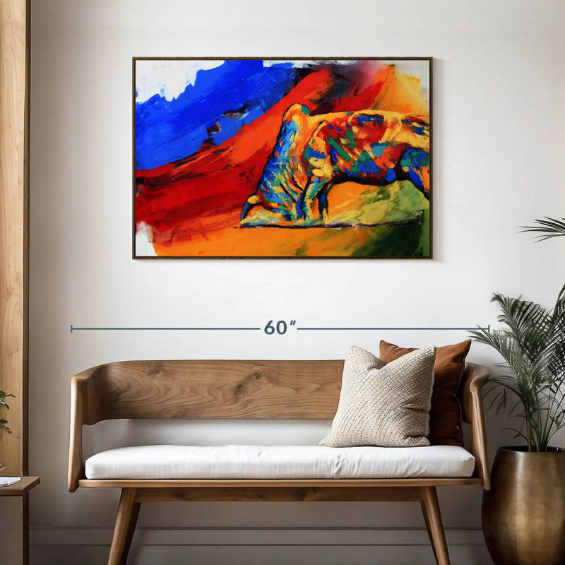 Taureau coloré, Cadre flottant noyer, 43 po x 29 po