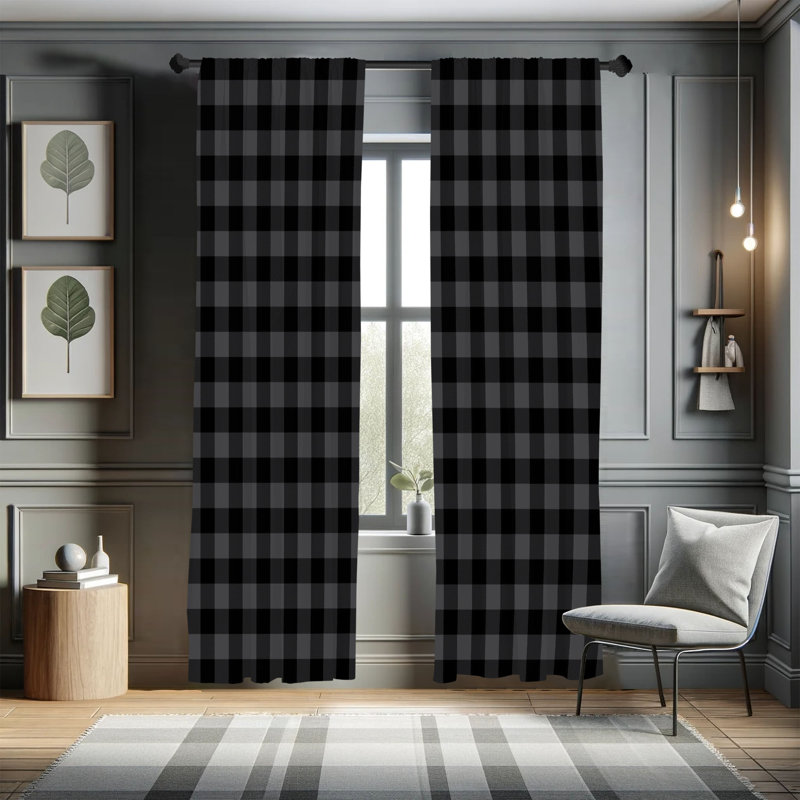 Charlton Home® Plaid Curtains, Lumberjack Buffalo Checks Art, Black/Gray, 28" W x 84" L