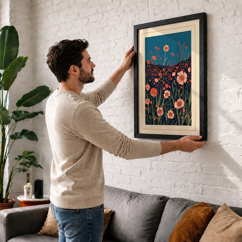 Wildflower Field Botanical - Framed Print, Black, A3 - 42.0 x 29.7 cm