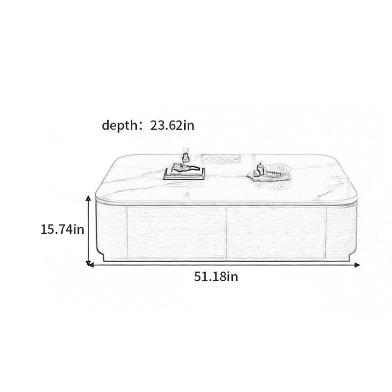 Modern Retro Luxury Coffee Table, 15.74" H x 51.18" L x 23.62" W