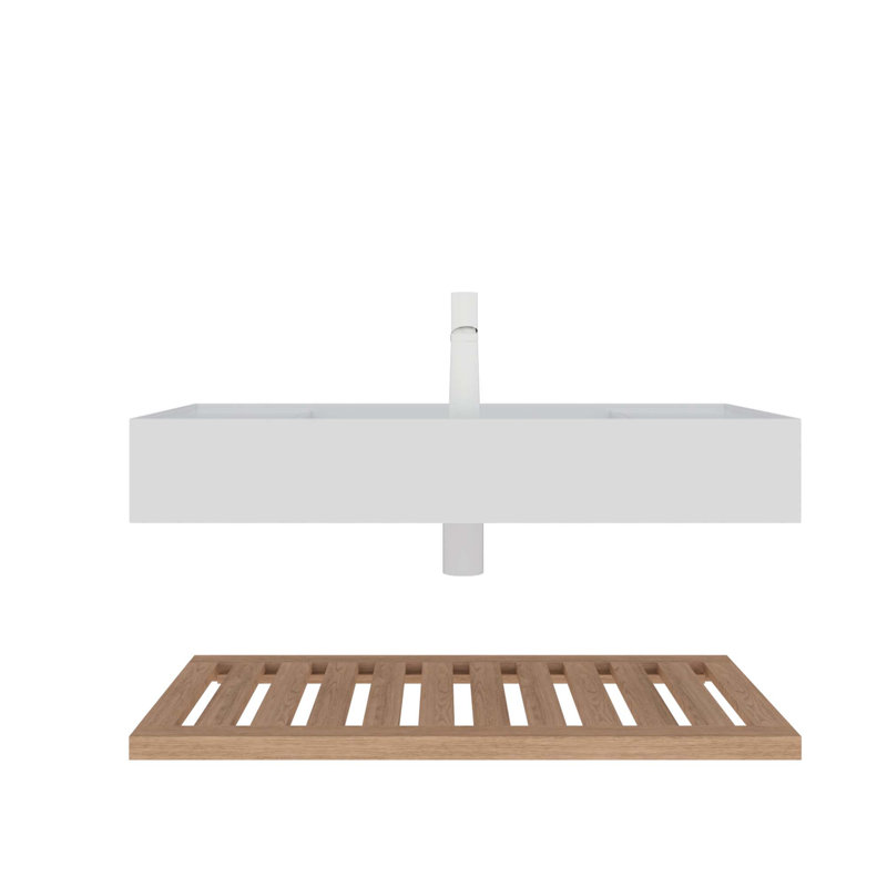 Bathroom Vanity With Vessel Sink, Wall-Mounted Floating White Rectangular Acrylic Integrated Basin Without Faucet, Striped Shelves Layer