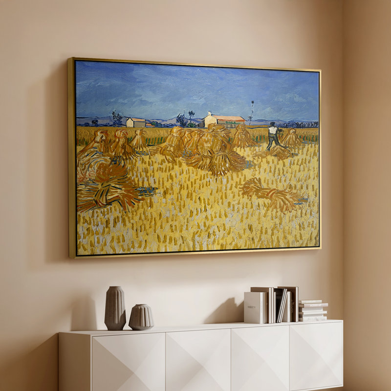 Champ de blé avec gerbes (récolte en Provence), 1888 - Vincent van Gogh, toile tendue avec châssis, 26 x 40, Doré