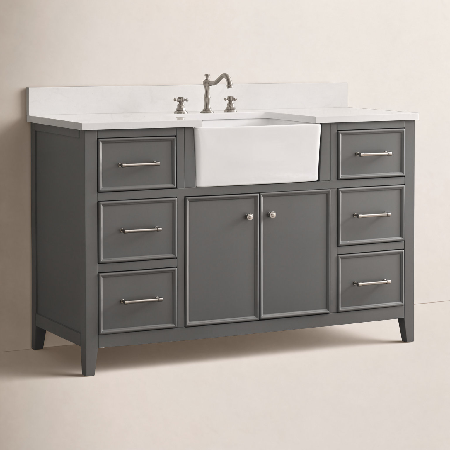 Aisa 54" Pine Single Bathroom Vanity, Gray/Brushed Nickel