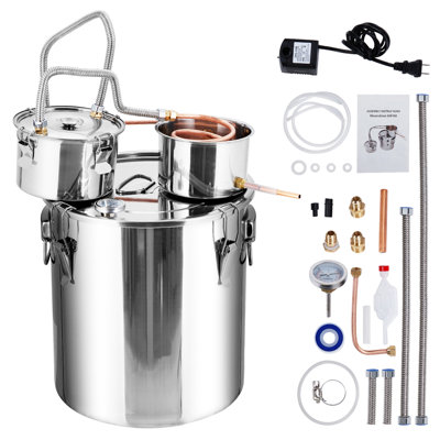 10 Gallon Stainless Steel Alcohol Distiller Kit for Home Brewing – Complete Set with Copper Coil Condenser, Water Pump, Thermometer, Thickened Bottom – Ideal for Whiskey, Brandy, Basic Oils, Wine