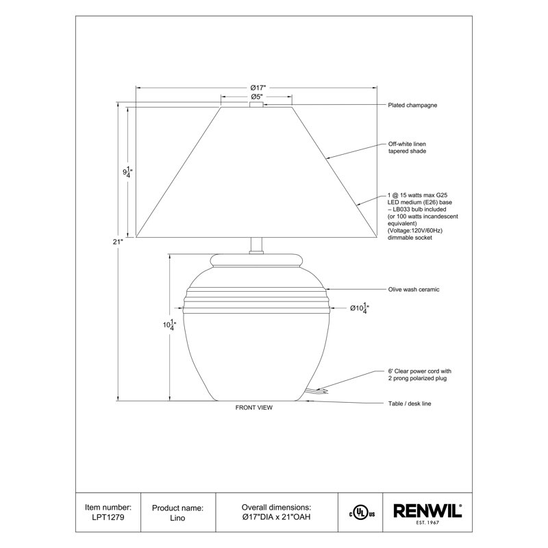 Standard Table Lamp by Renwil, Green