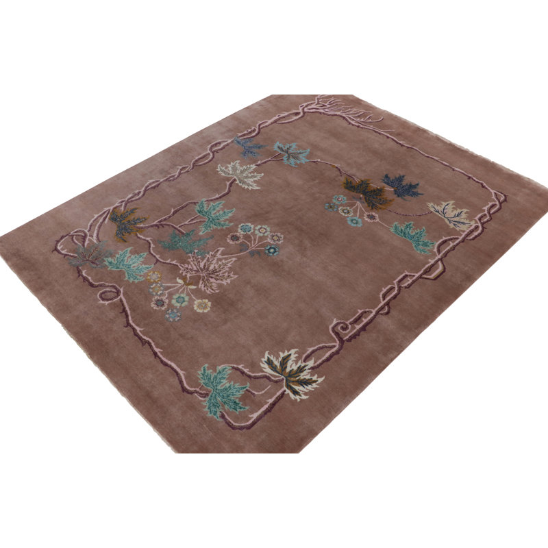 Rug & Kilim’S Chinese Art Deco Rug In Brown, Bordeaux & Blue Florals, Rectangle 10' x 14'