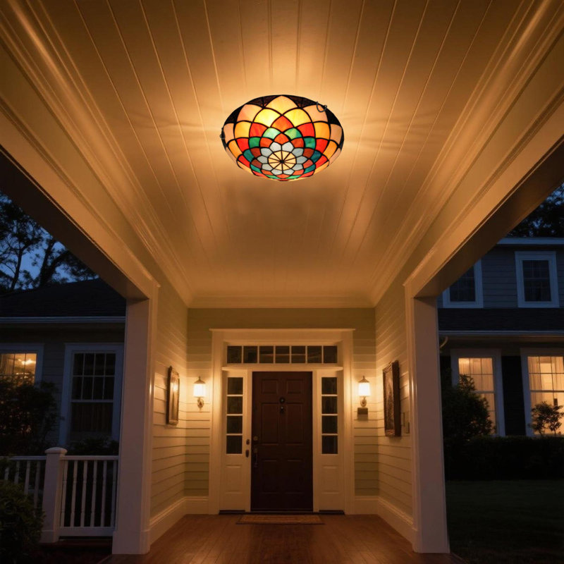 Mediterranean Countryside-style Tiffany Colored Glass Ceiling Light - E26 Base/wall Control