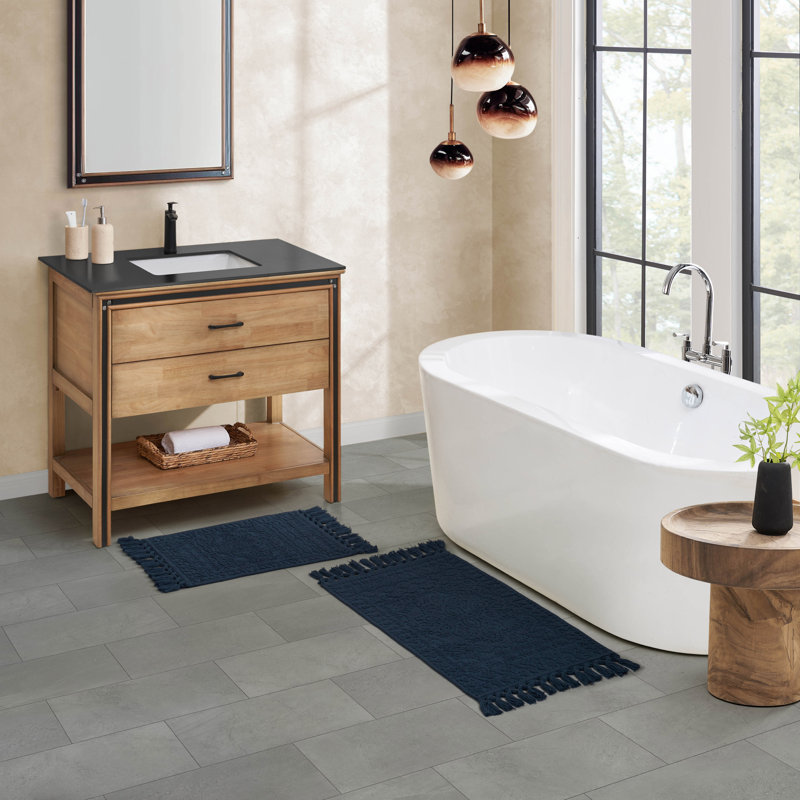 French Connection Dekker 100% Cotton Bath Rug Set, Navy
