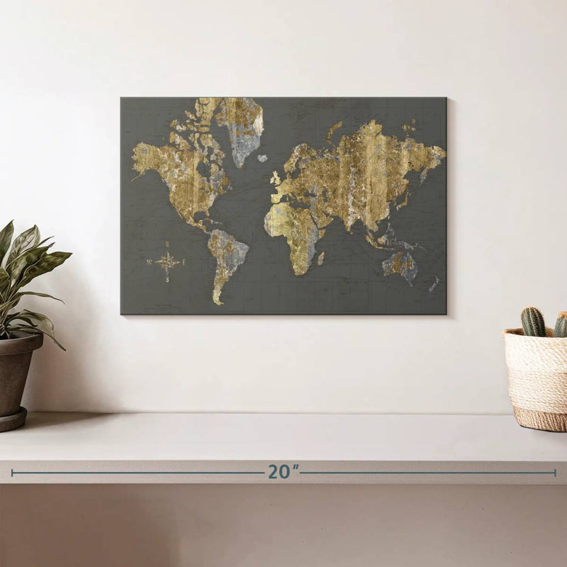 Aliaz Gilded Map Gray, 8" H x 12" W