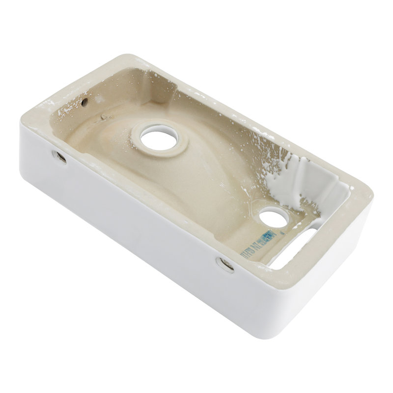 Lavabo de salle de bain mural blanc en céramique rectangulaire pour la décoration - 16,09 x 8,67 pouces, teinture, faible absorption d'eau, résistance aux acides, trou de robinet simple rectangulaire