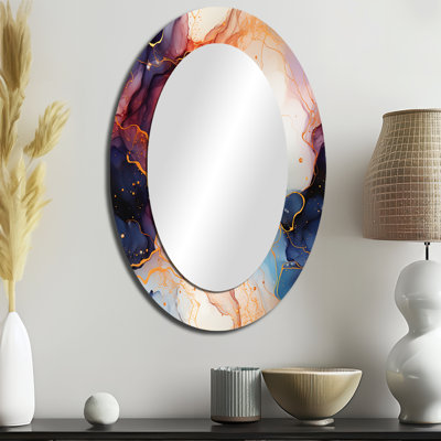Red And Blue Celestial Radiance Marble Bliss - Modern Oval Wall Mirror