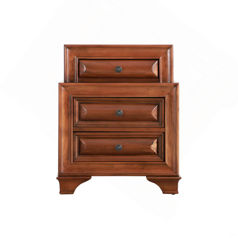 Table de chevet charmante en chêne avec façades courbées, Brun